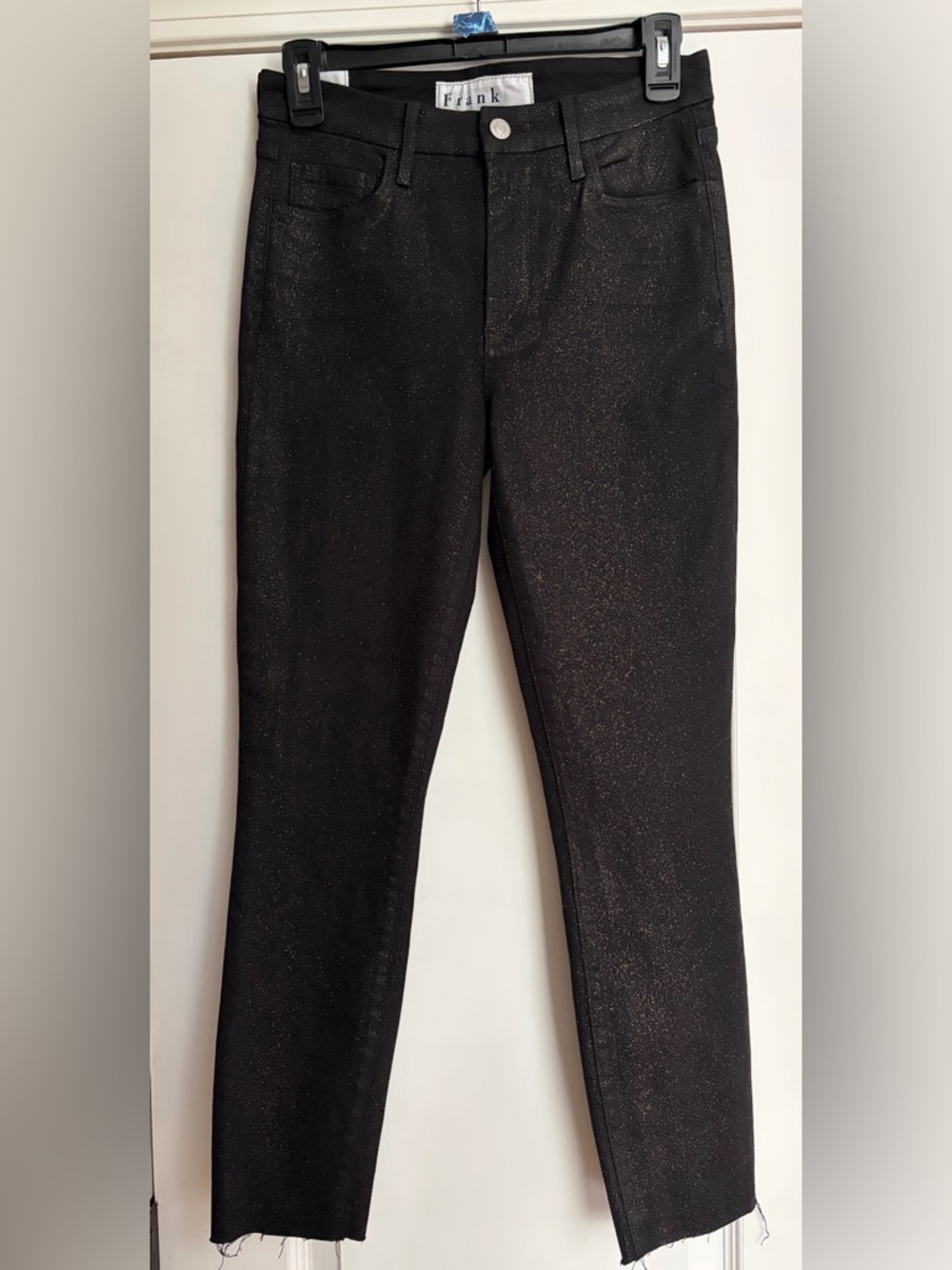 Frank & Eileen “Sligo” Black/Gold Metallic Slim Ankle Jeans Lux Indie Edgy Sz 27 - Picture 2 of 7